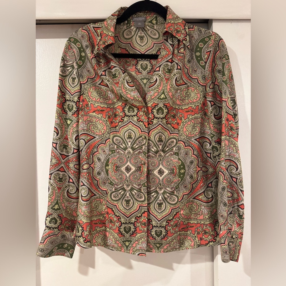 Ann Taylor Green and Pink Paisley Blouse